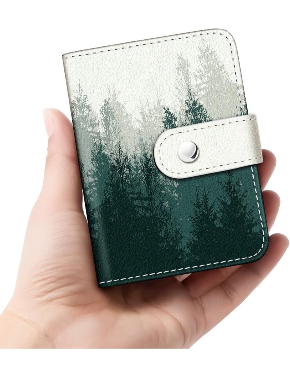 Universal Green Forest Wallet Phone Case with Snap Closure